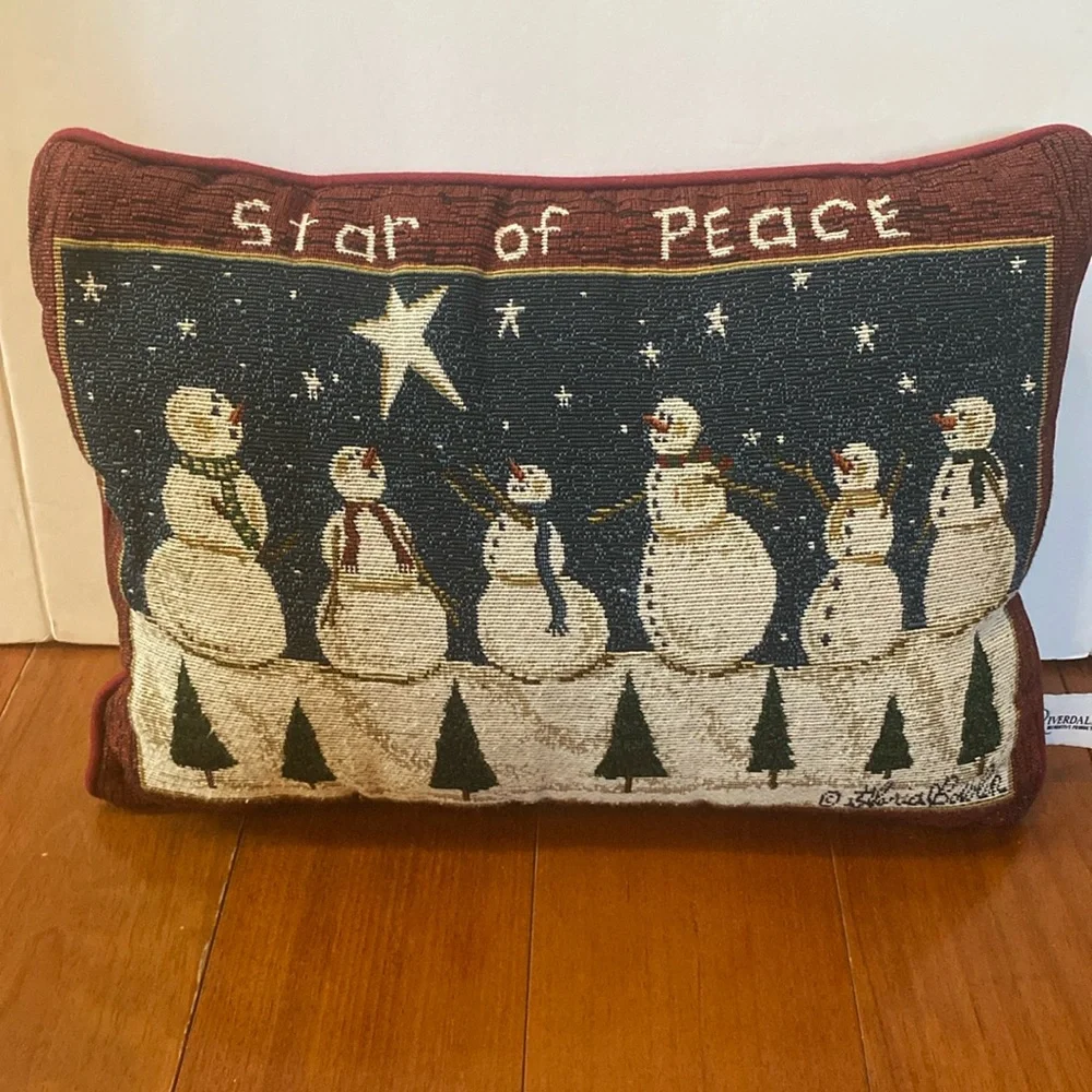 Gloria Bowler Riverdale tapestry Star of Peace Snowman Christmas throw pillow